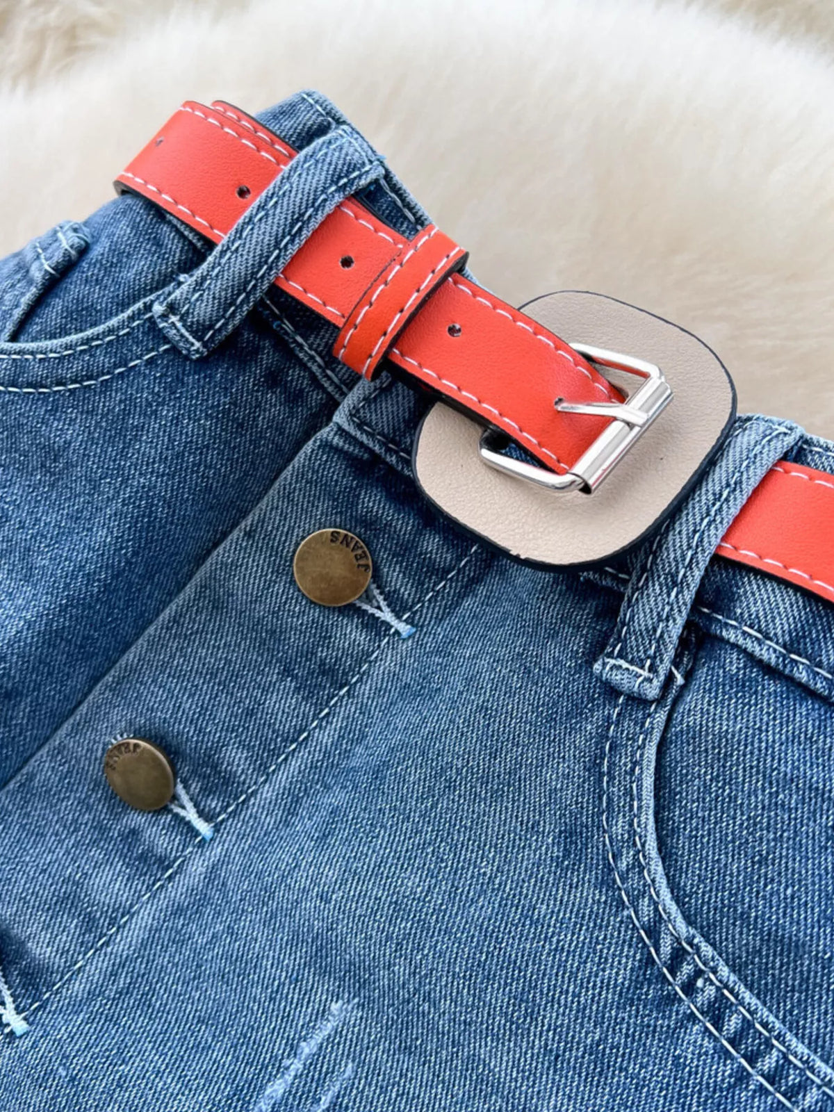 Striped Patchwork Denim Skirt in Blue