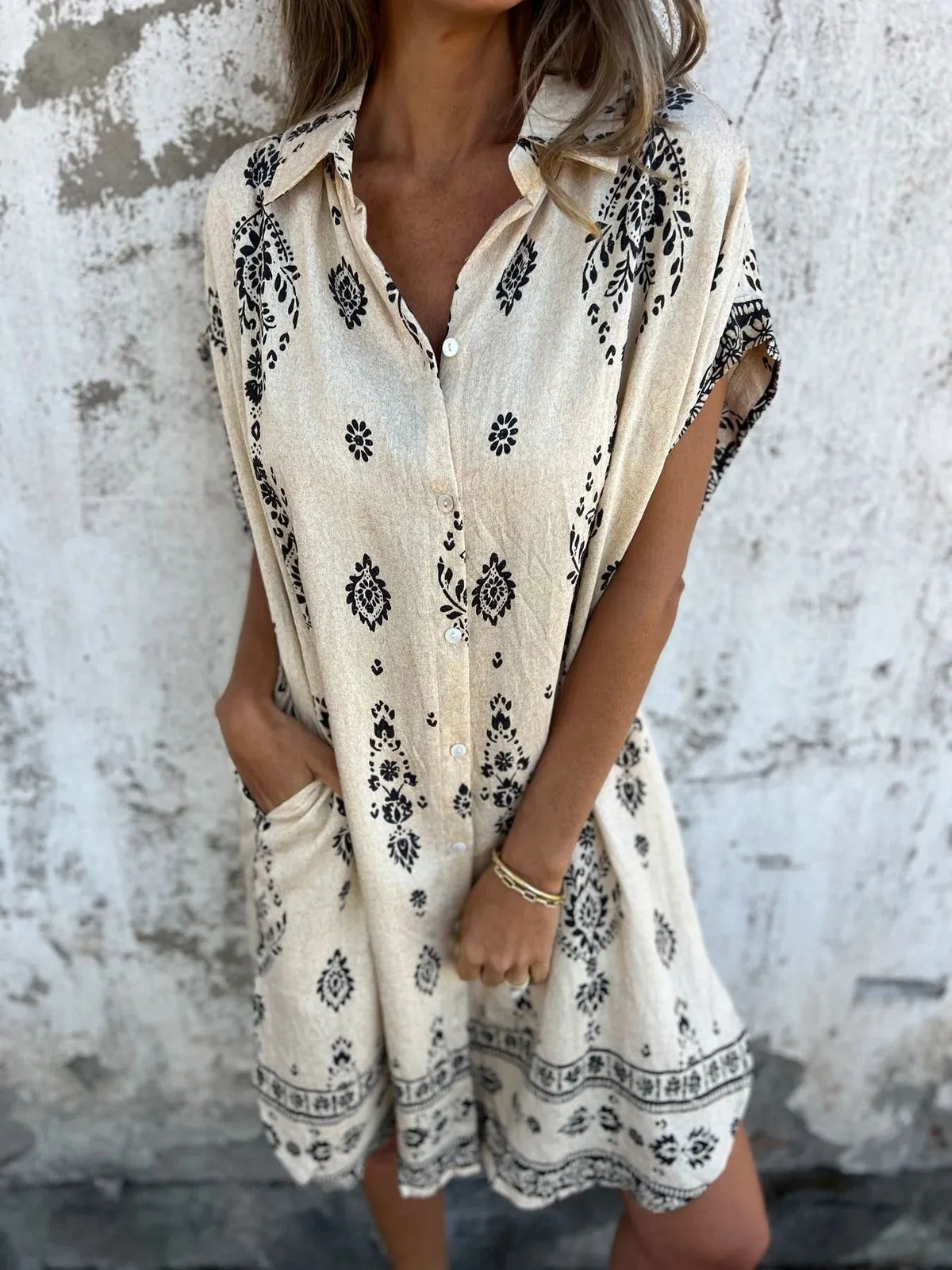 Printed Button-Up Shirt Dress