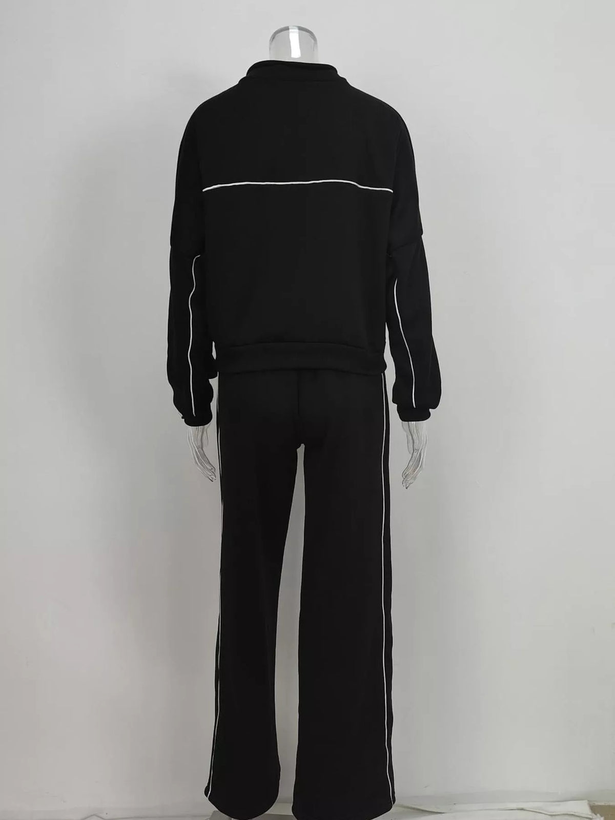 Zip-Up Jacket and Wide-Leg Pants Set in Black