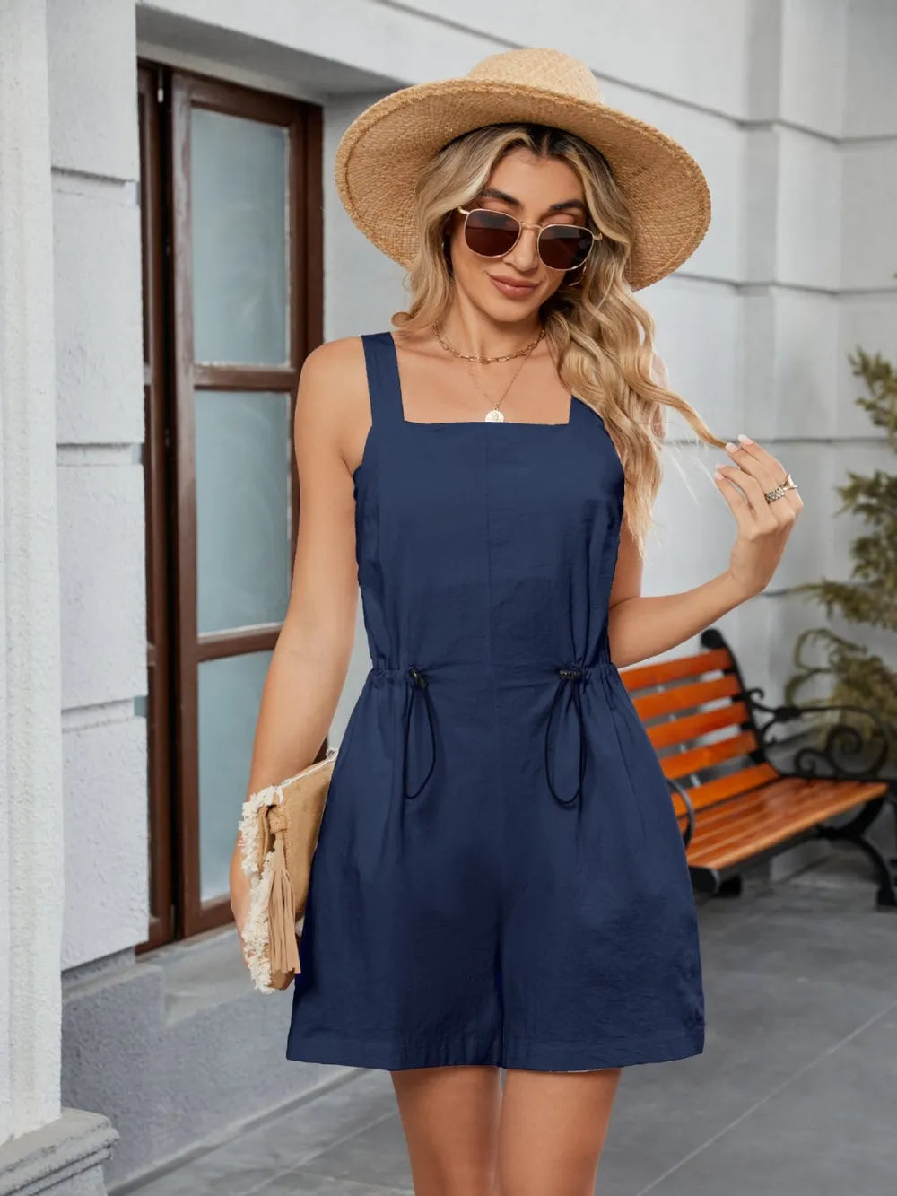Drawstring Wide-Strap Romper