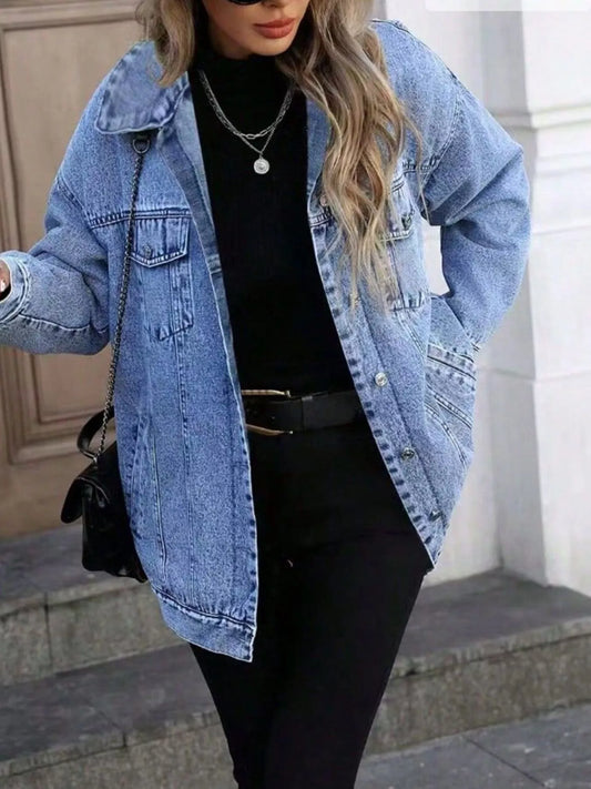 Washed Oversized Button Up Denim Jacket