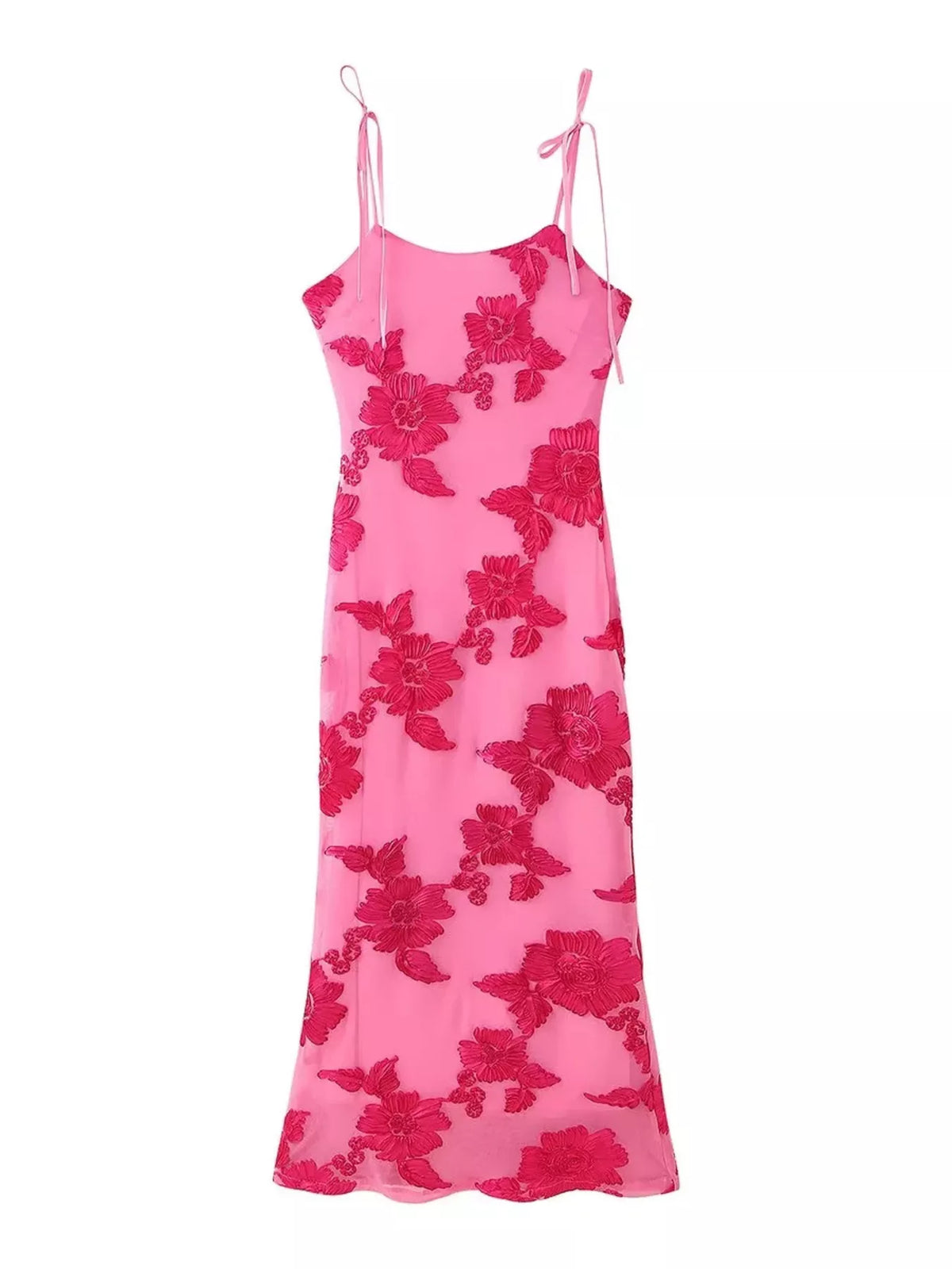 Floral Tie Shoulder Maxi Dress in Hot Pink