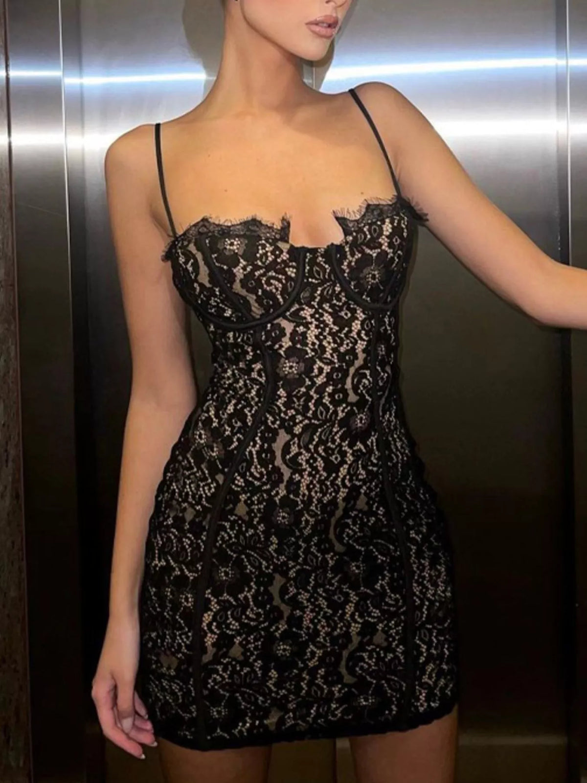 Lace Spaghetti-Strap Mini Dress