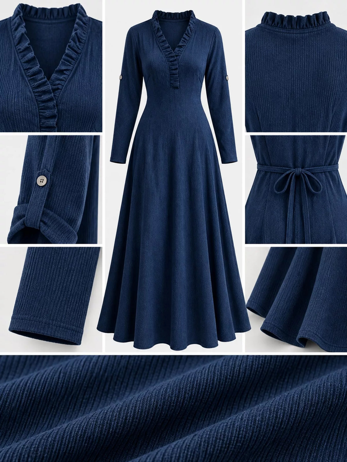 Frill Roll-Up Sleeve Maxi Dress