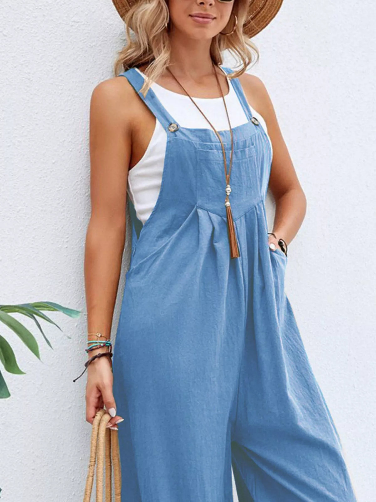 Casual Wide-Leg Overalls with Pockets