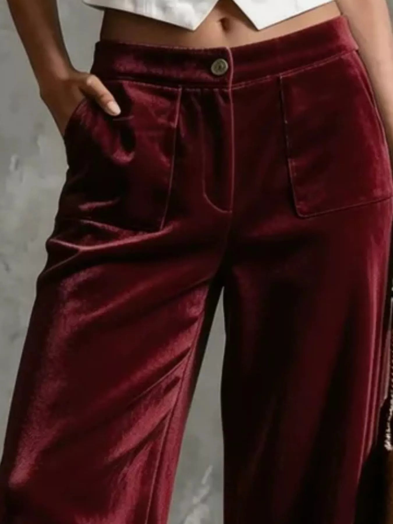 Velvet Wide-Leg Pants with Pockets