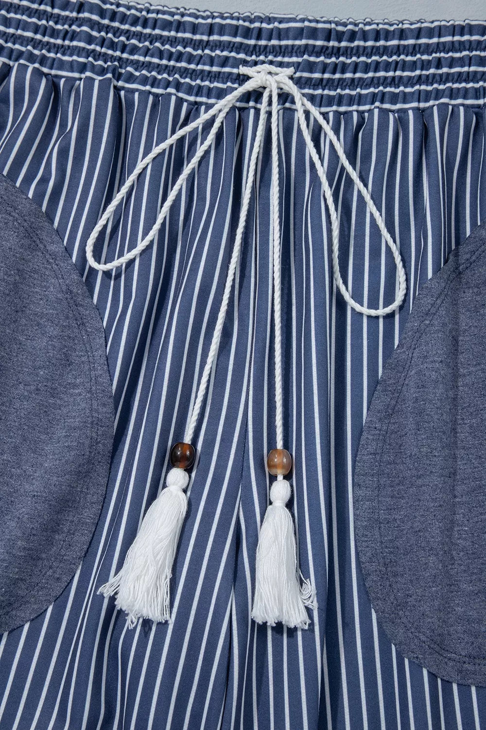 Raw Seam Patchwork Top and Pants Set in Dusty Blue
