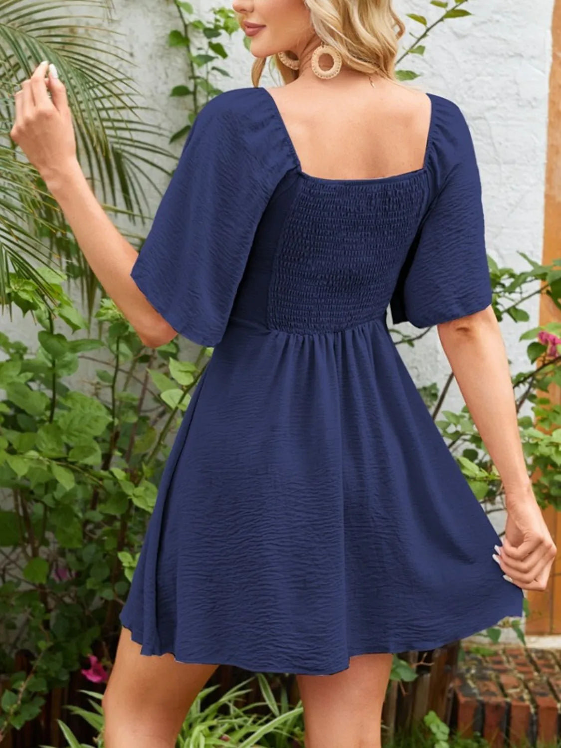 Smocked Back Knotted Flutter Sleeve Dress by Gen Beauty