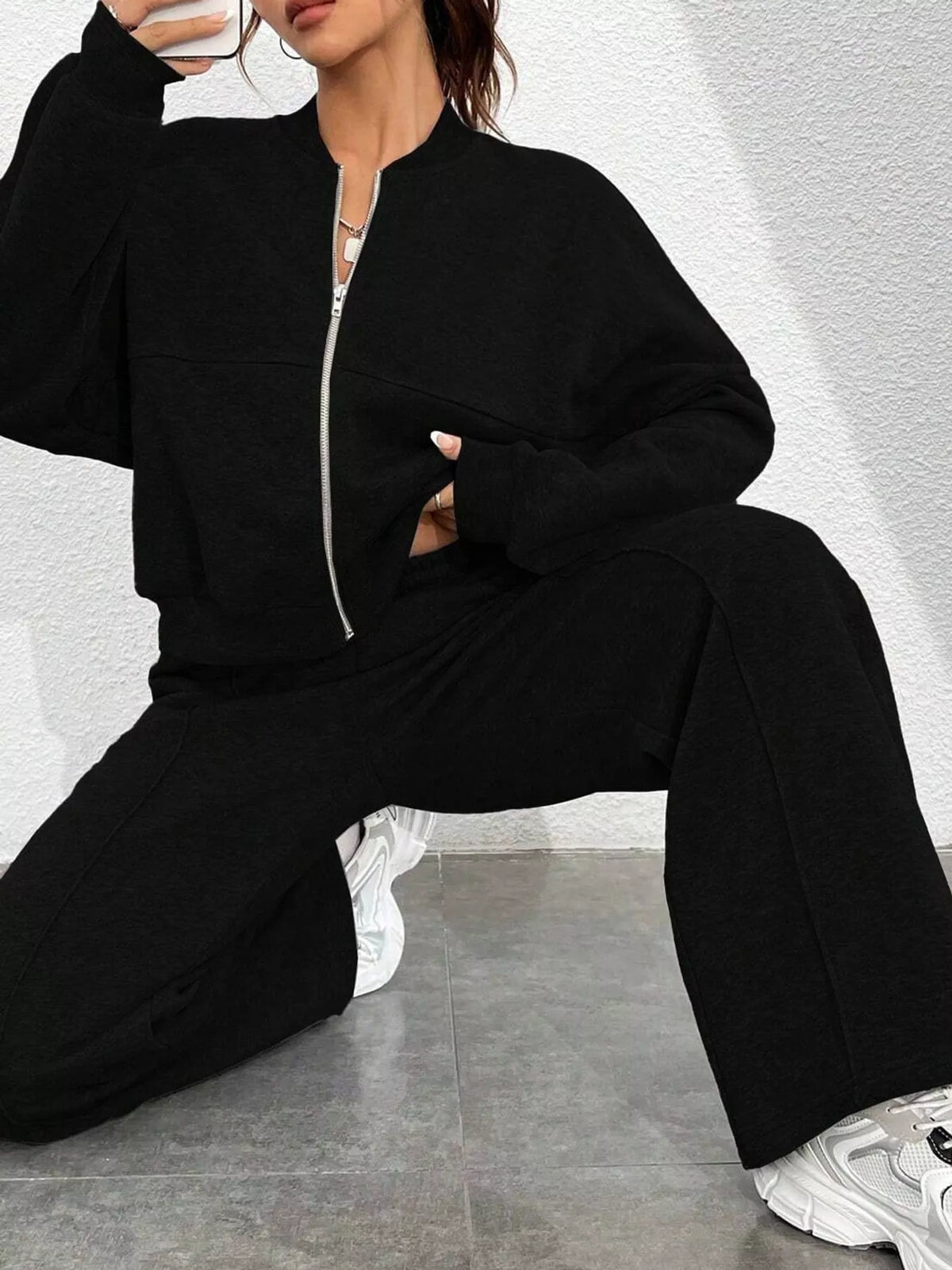 Zip-Up Jacket and Wide-Leg Sweatpants Set