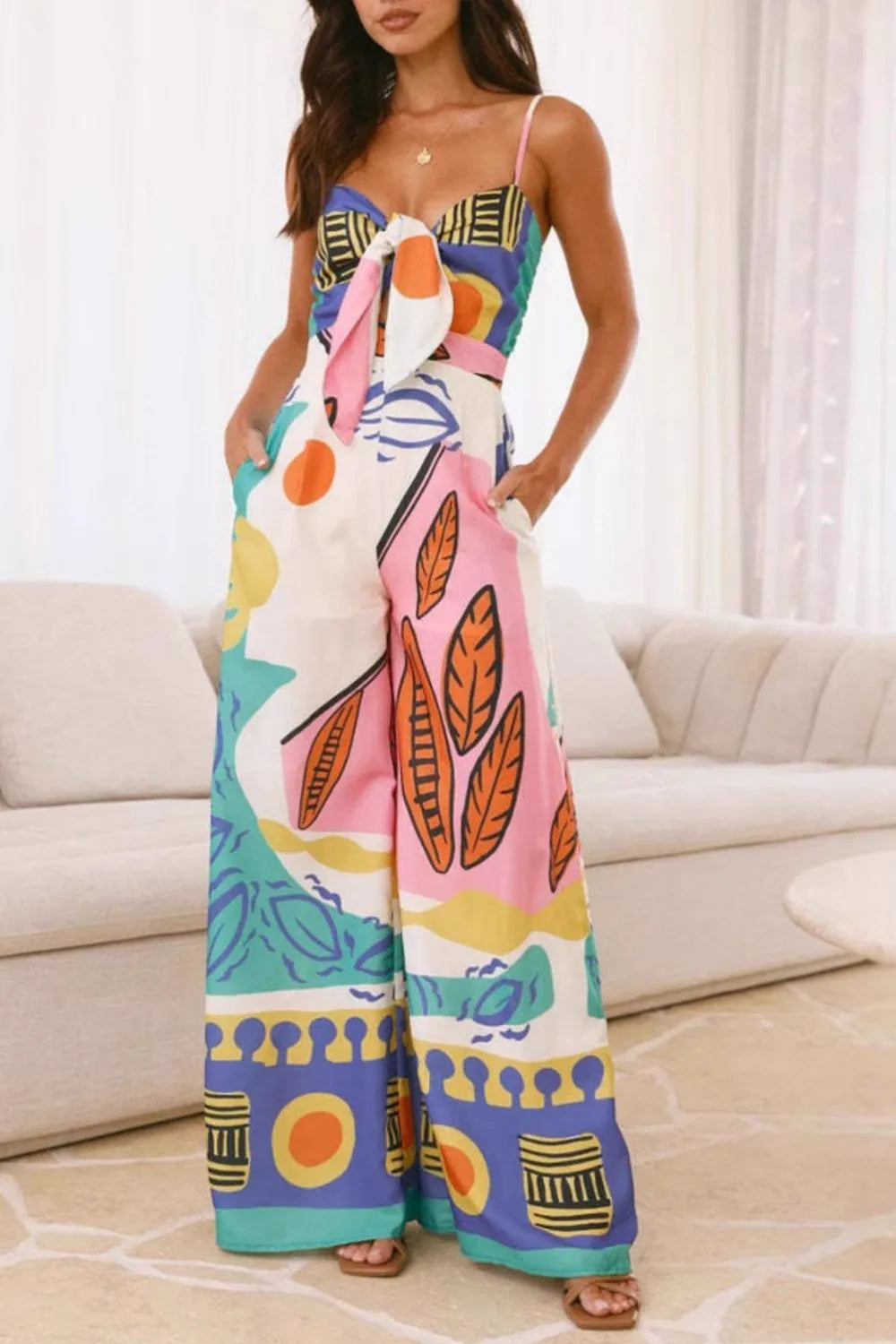 Printed Cami Jumpsuit in Blue