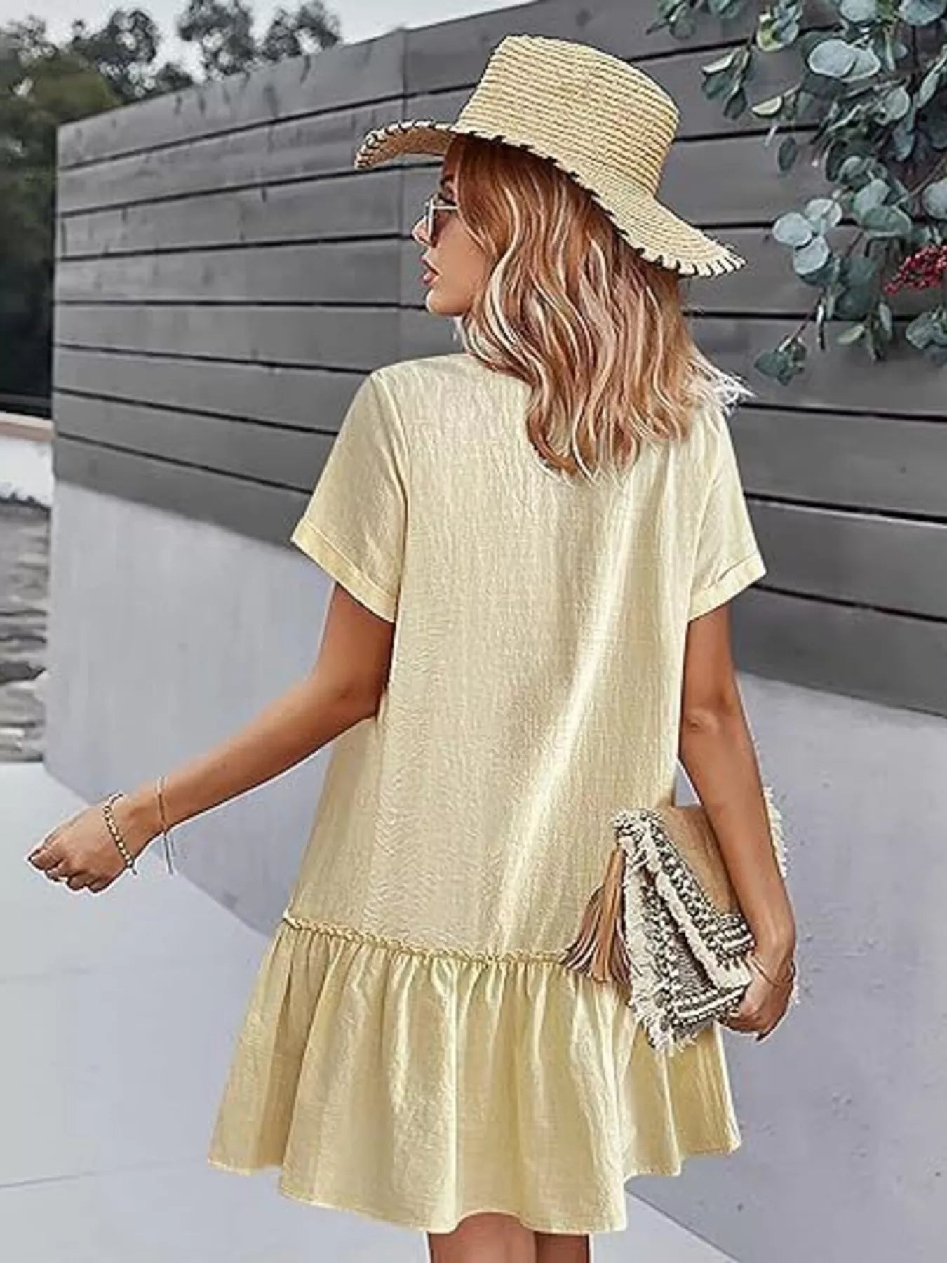 Button-Down Ruffle Hem Mini Dress