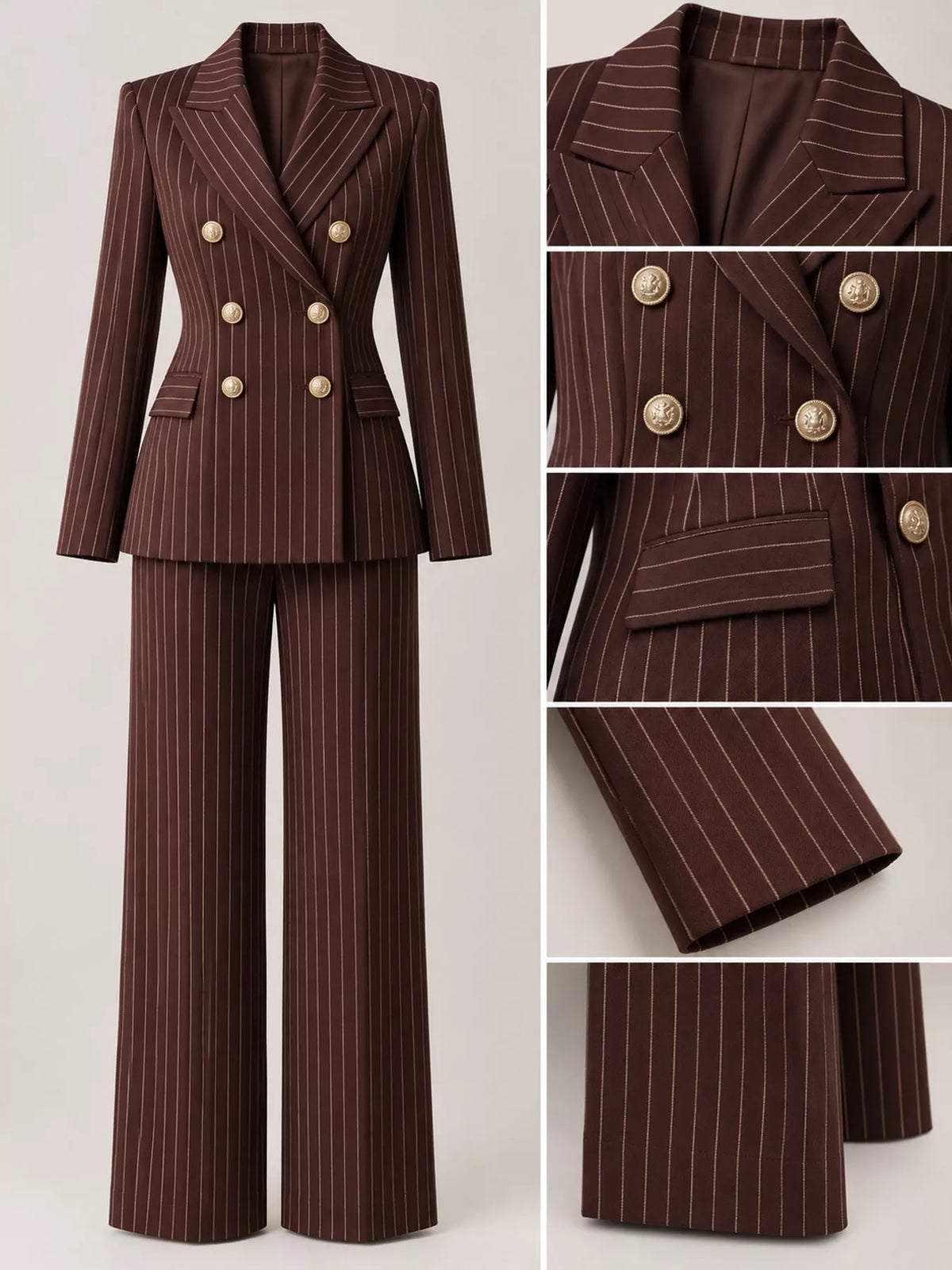 Double-Breasted Pinstripe Blazer and Pants Set