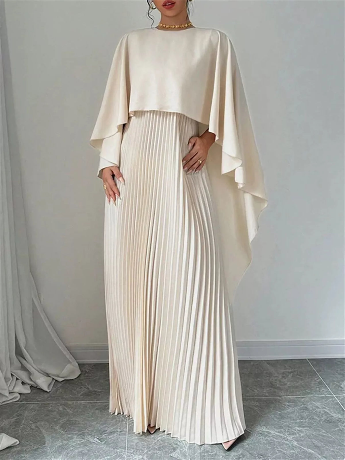Cape Pleated Maxi Dress