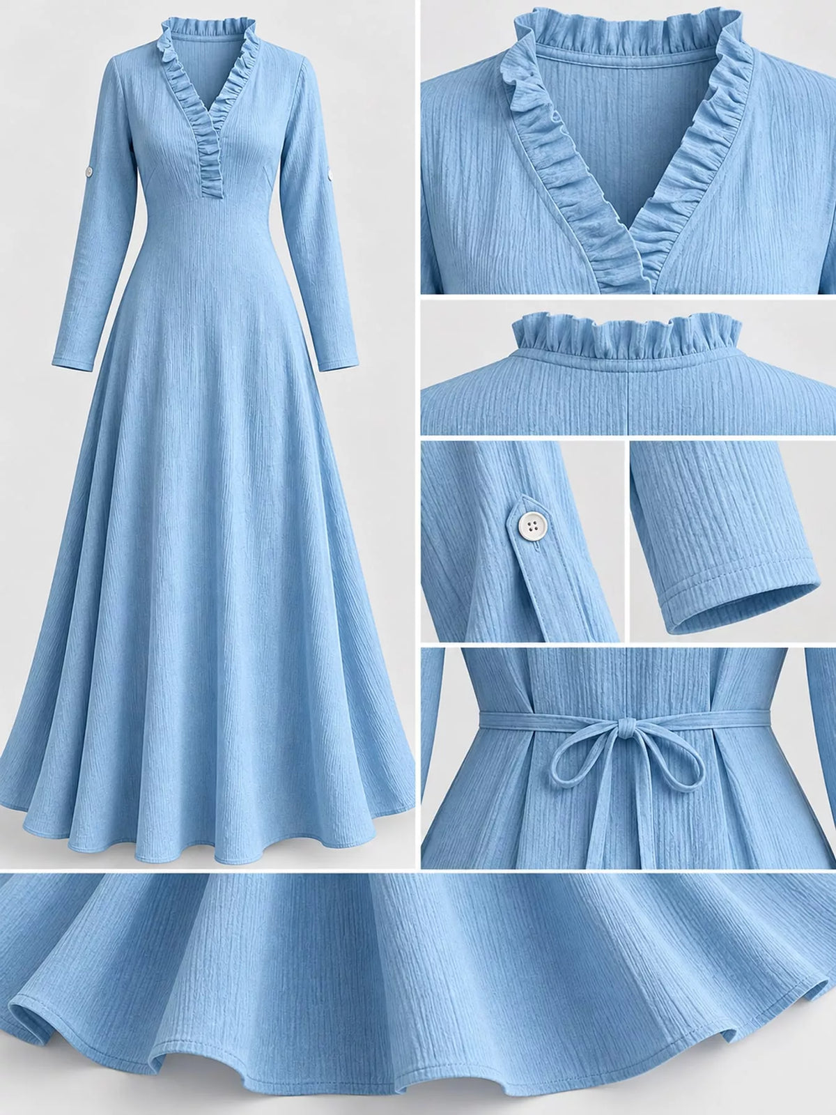 Frill Roll-Up Sleeve Maxi Dress