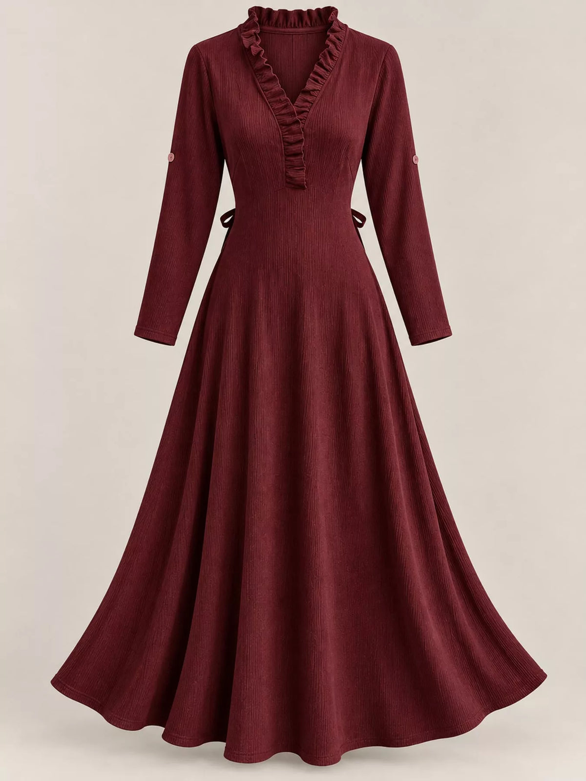 Frill Roll-Up Sleeve Maxi Dress