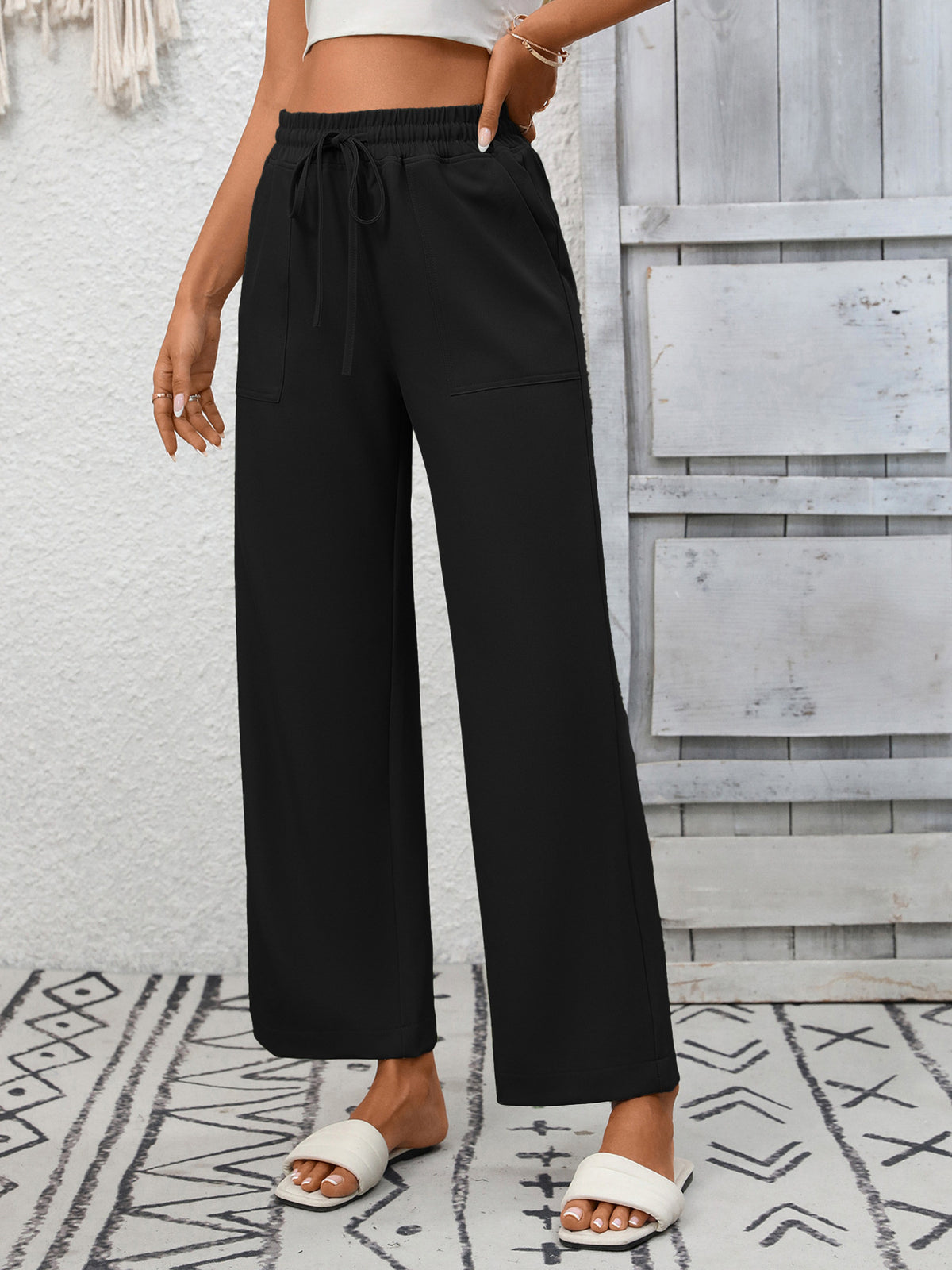 Casual Drawstring Wide-Leg Pants