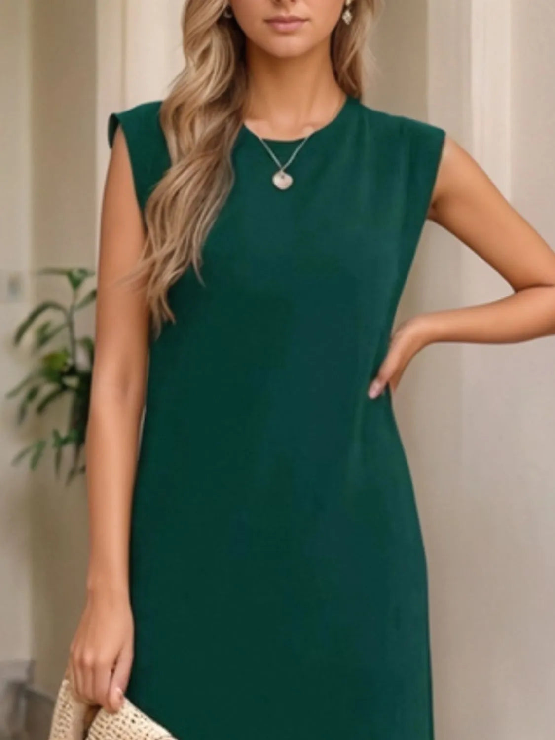Plus Size Slit Round Neck Maxi Tank Dress