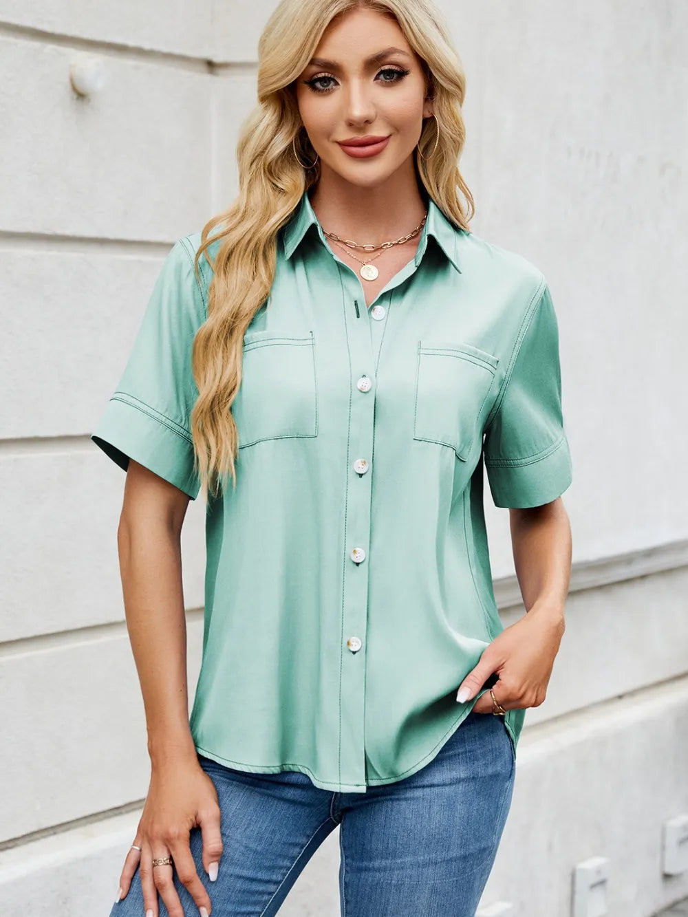 Collared Short Sleeve Shirt by Moni Wear