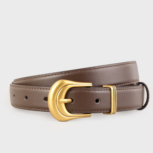 Ilussa Classic Leather Belt with Golden Buckle — Coffee