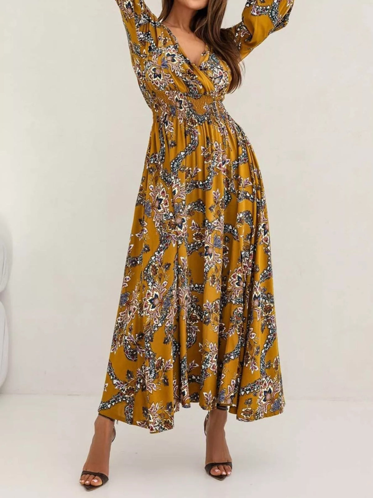 Printed Maxi Dress with Plunging Neckline