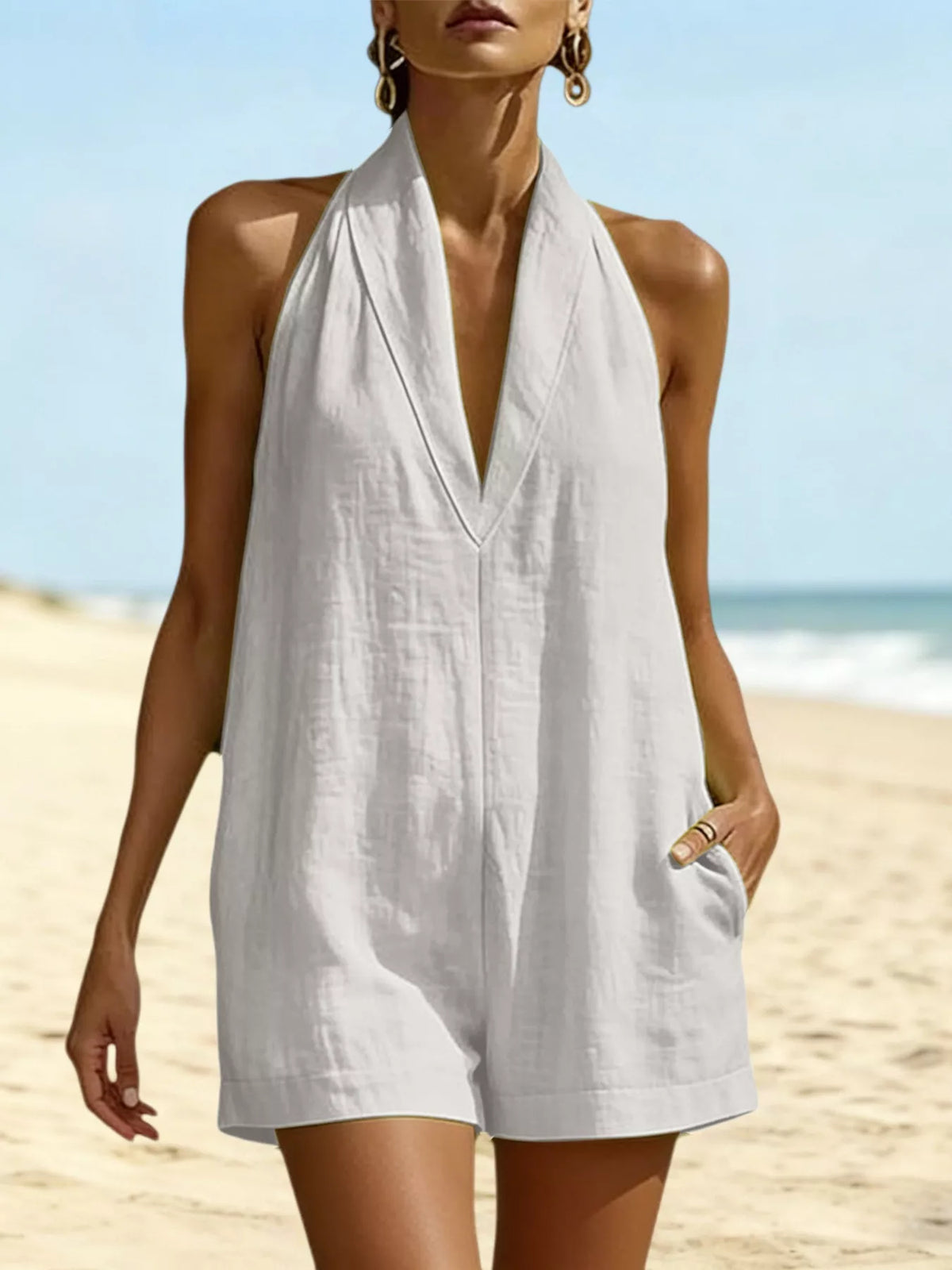 Halter Neck Pocketed Romper