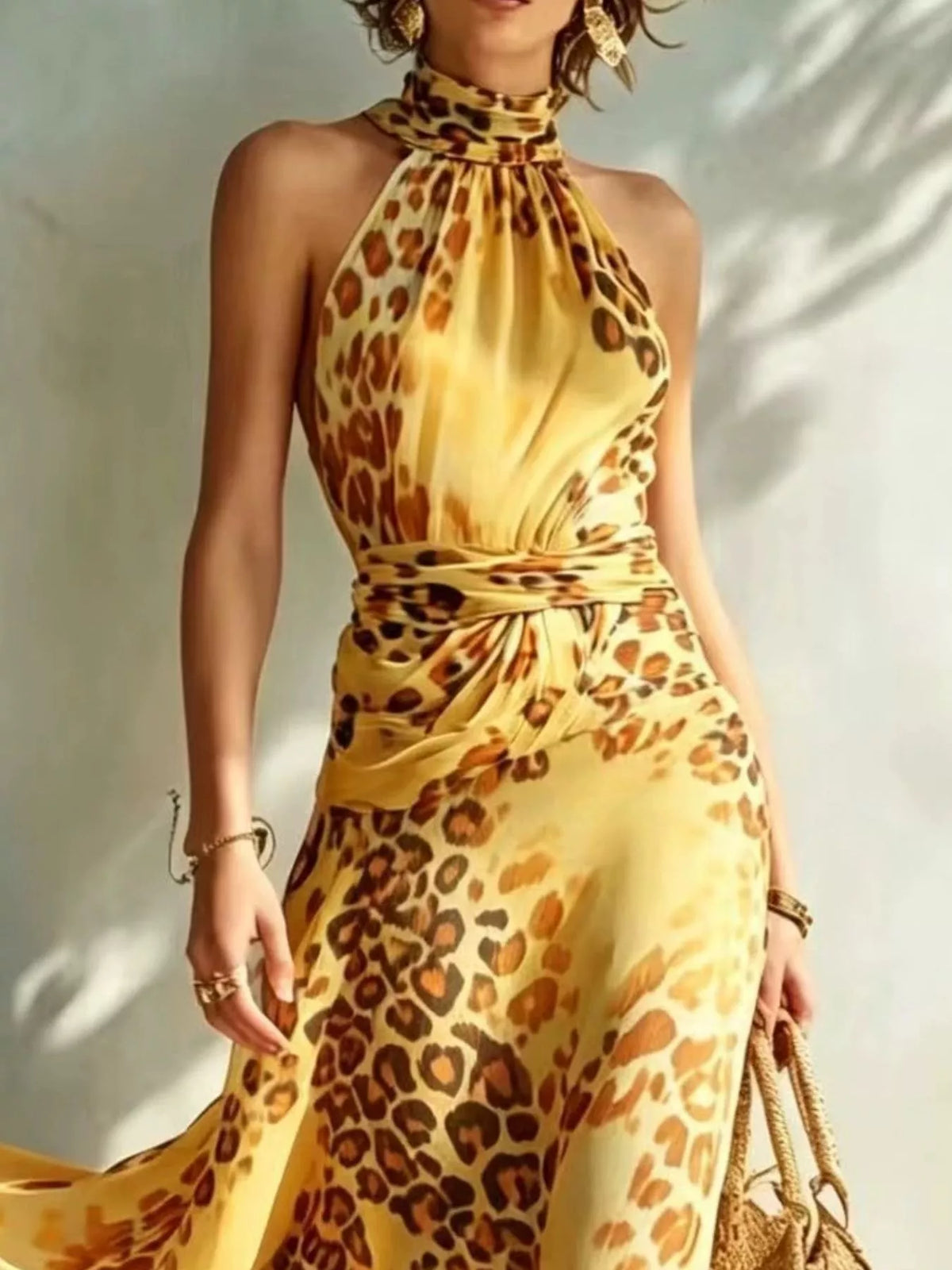 Leopard Print Sleeveless Maxi Dress by Kaelinne