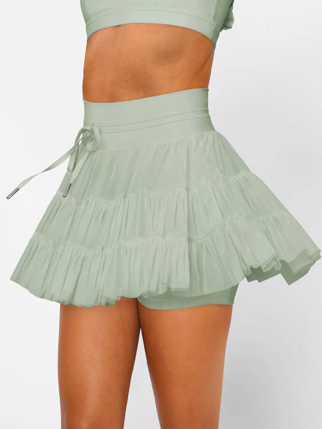 Tiered Drawstring Skort in Dusty Pink