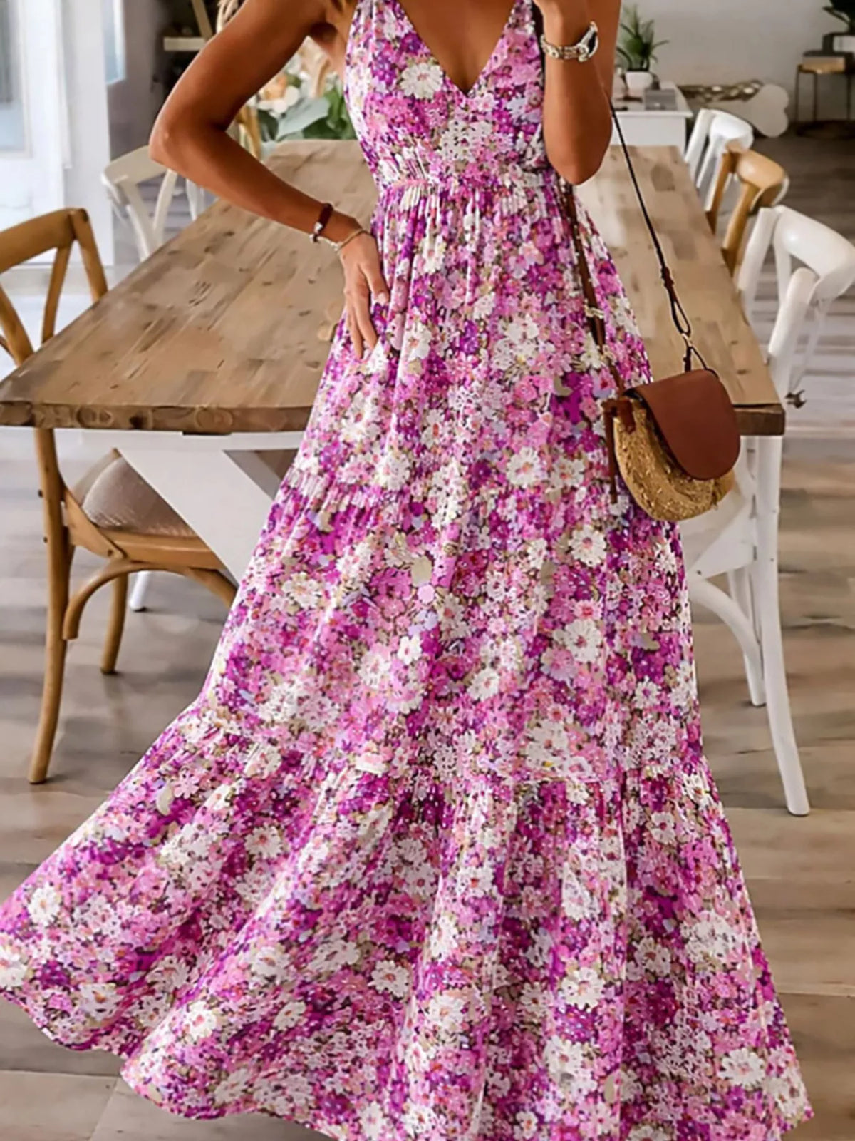 Floral Tiered Maxi Dress with Spaghetti Straps