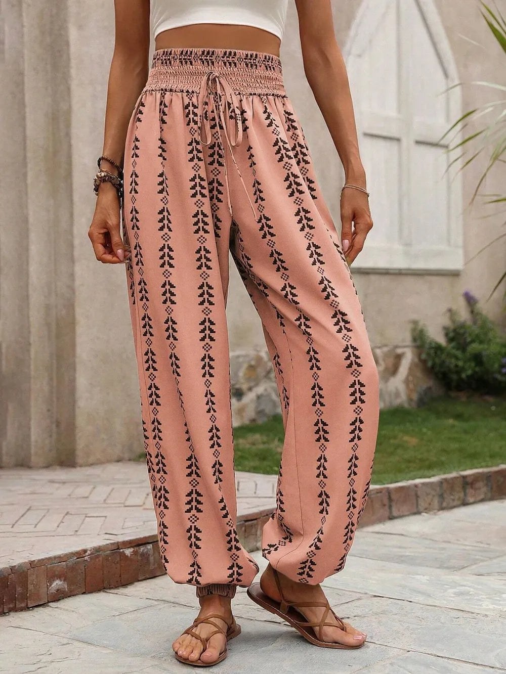 Tied Printed High-Waist Pants