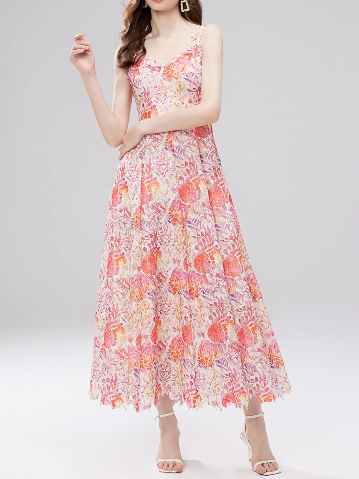 Floral Lace V-Neck Midi Dress