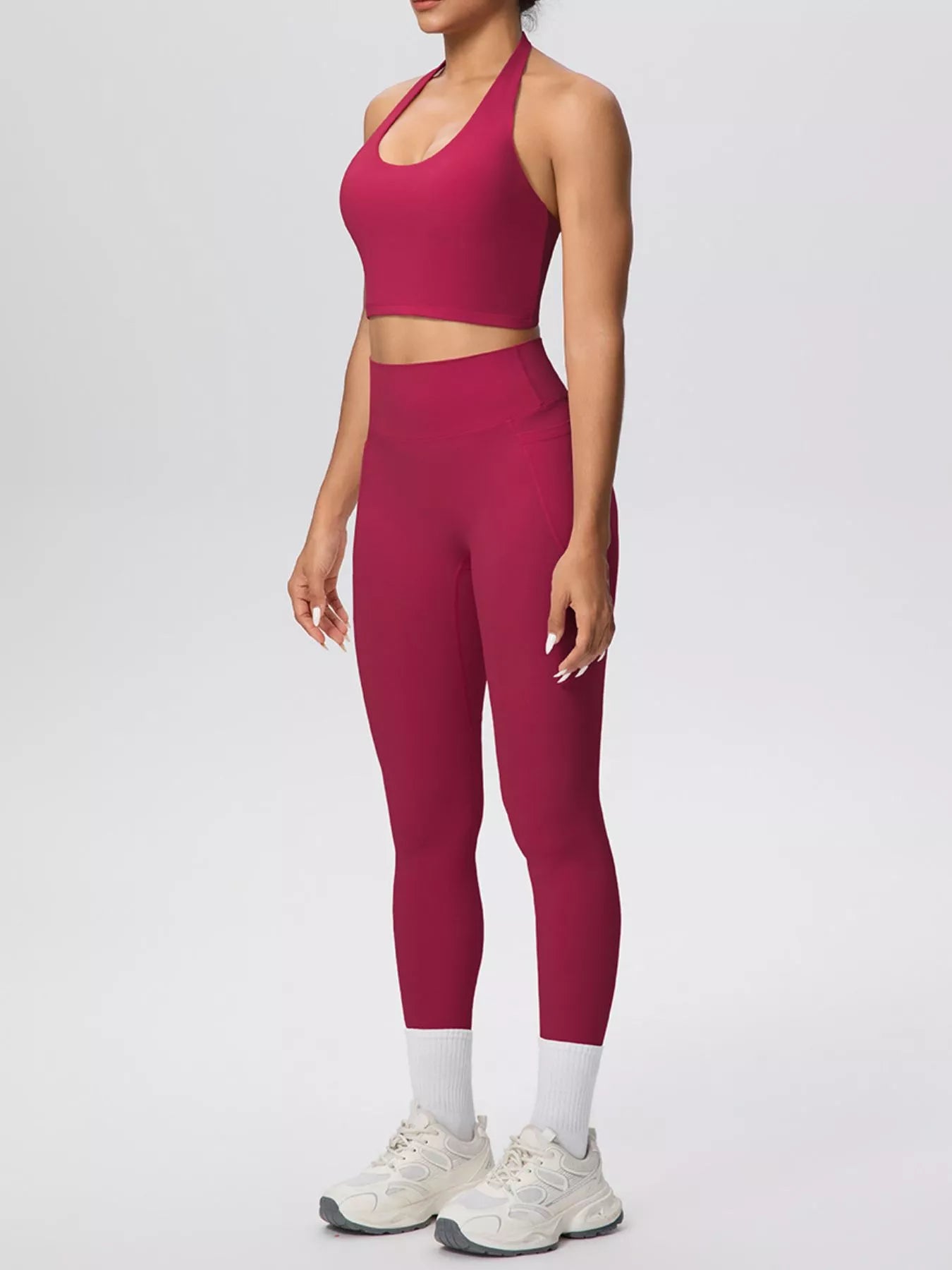 Halter Neck Crop Top and Leggings Active Set