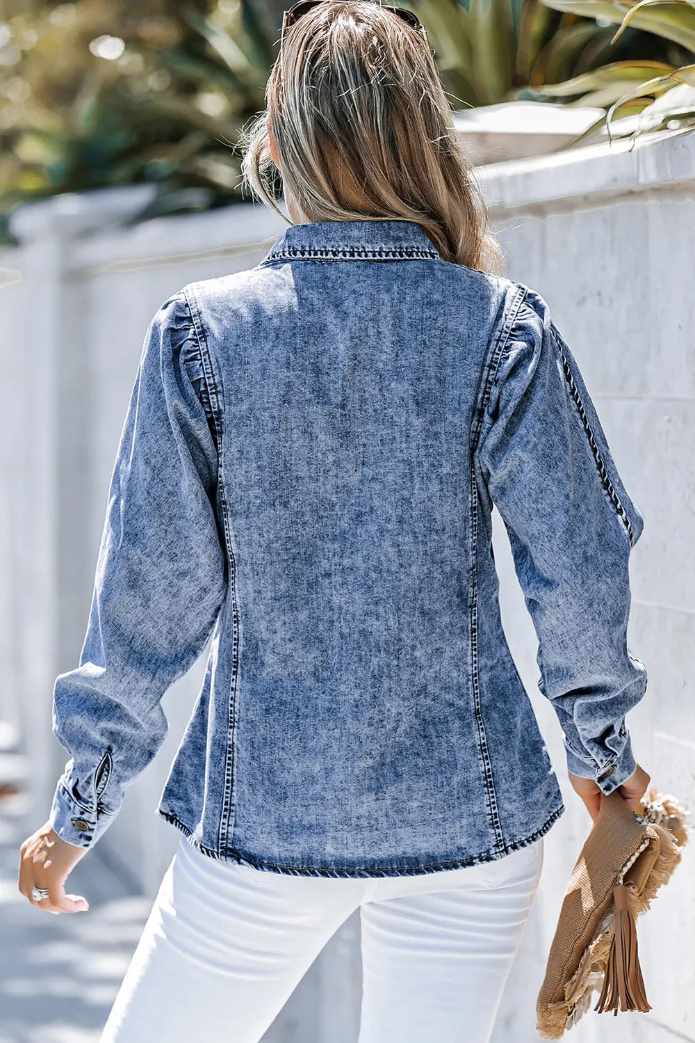 Button-Up Collared Denim Top