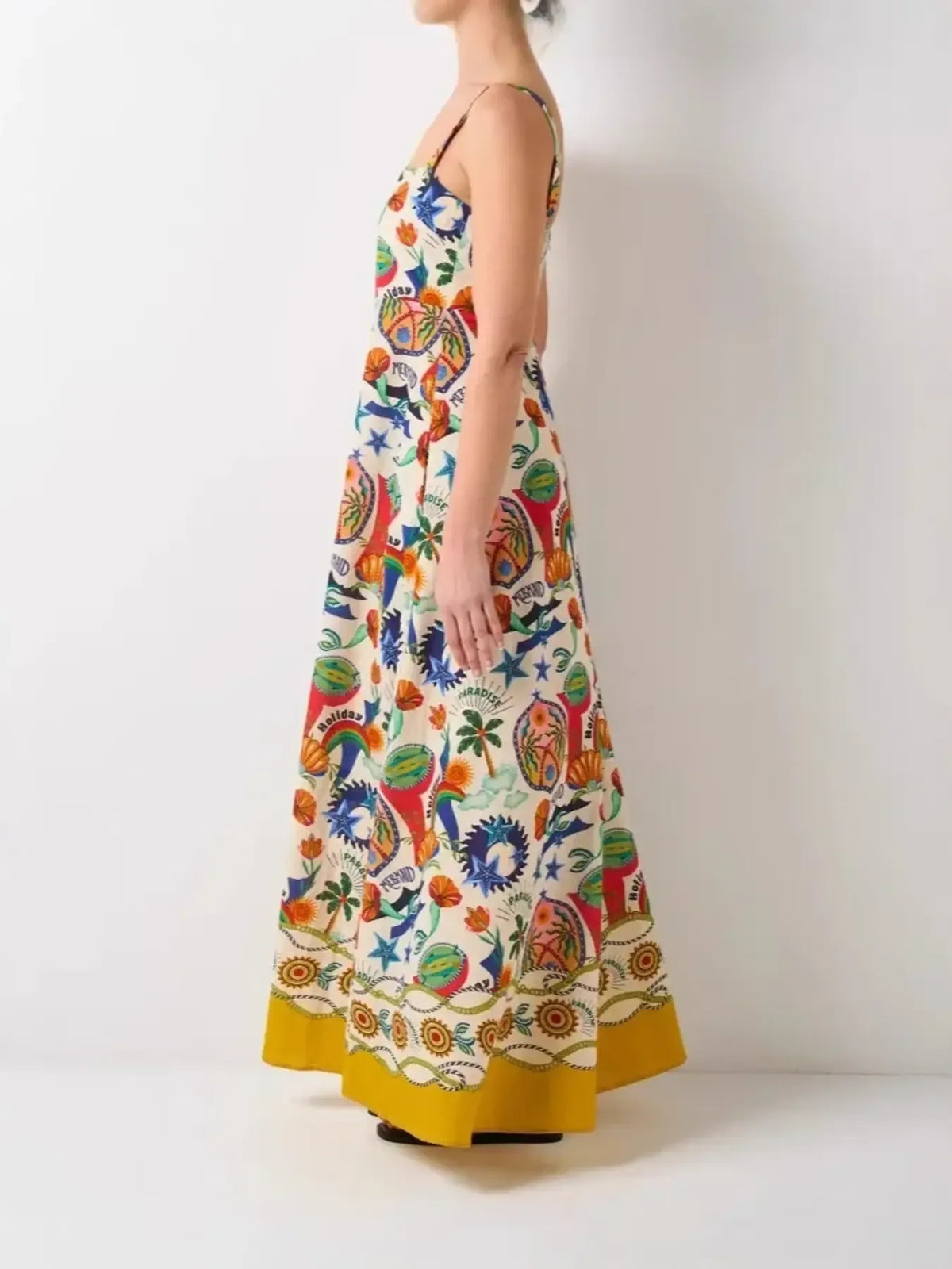 Printed Square Neck Maxi Cami Dress in Painted Pattern