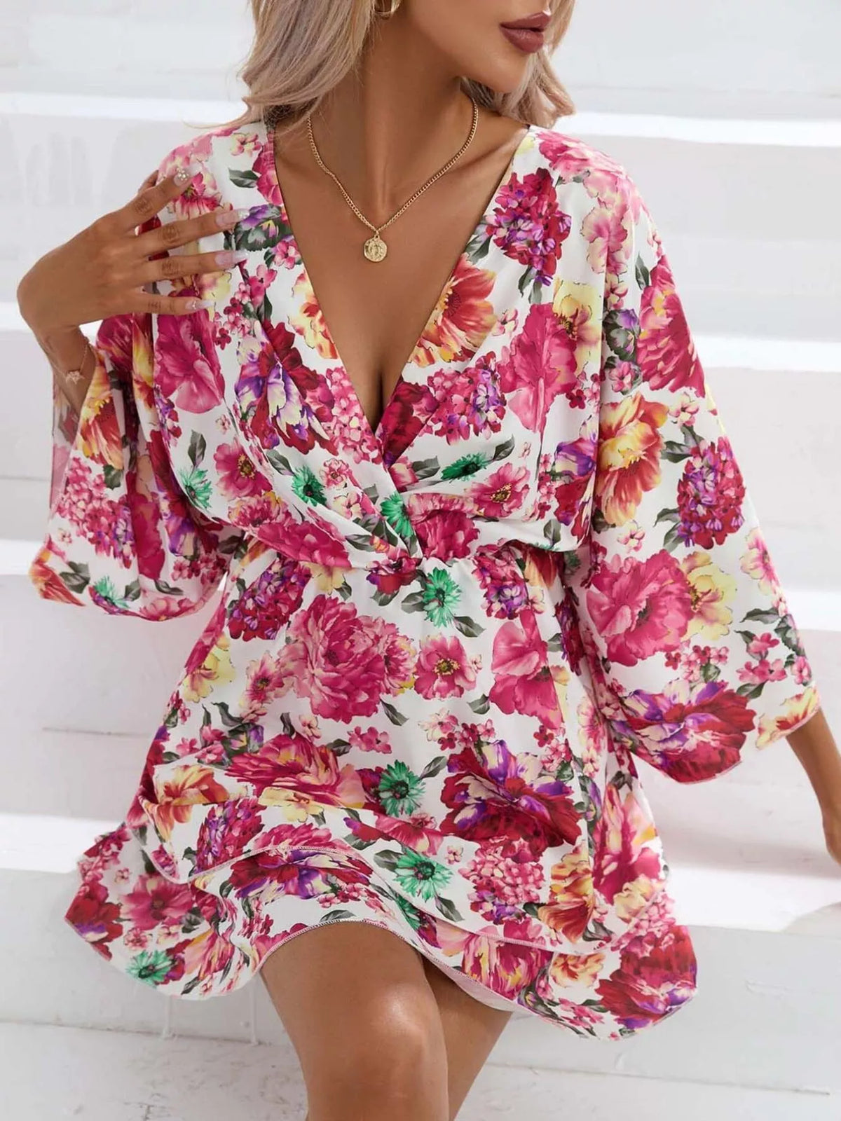 Floral Ruffle-Hem Tiered Mini Dress