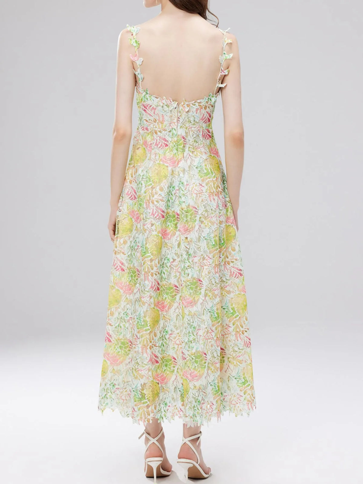 Floral Lace V-Neck Midi Dress