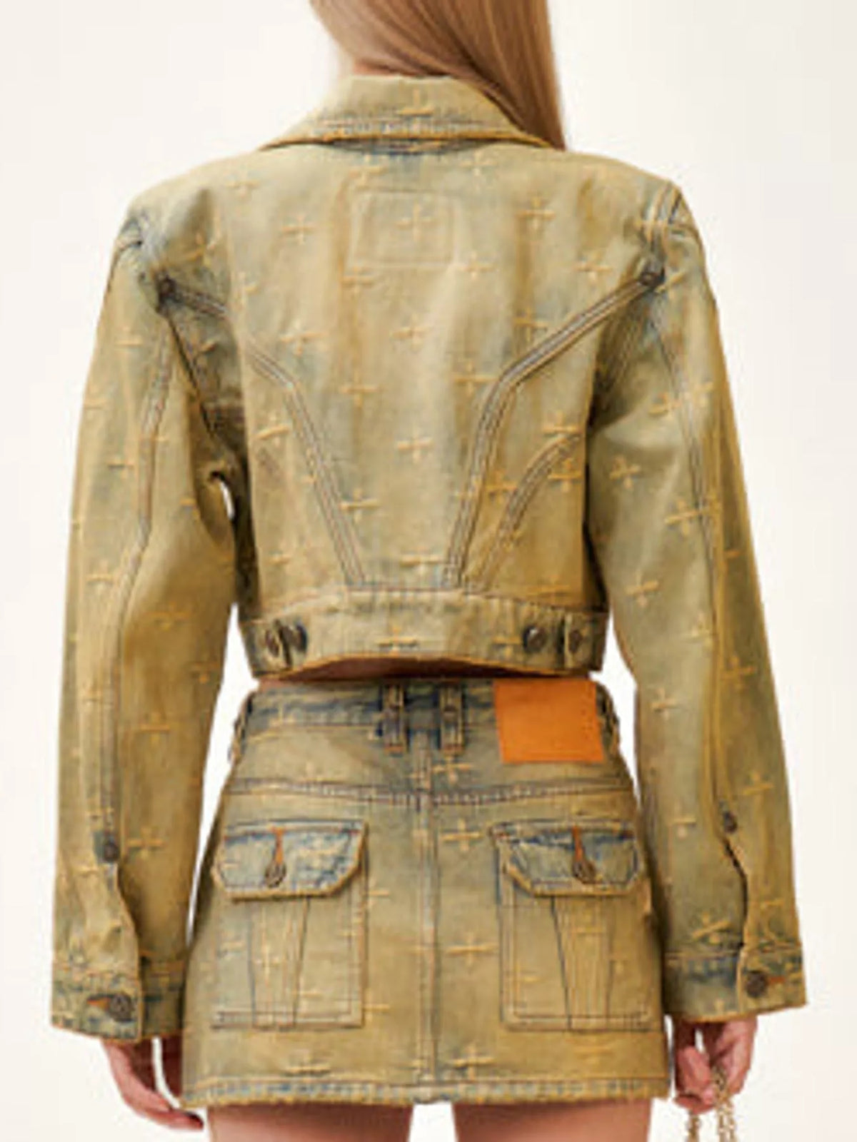 Embroidered Cropped Denim Jacket in Aurora Blue