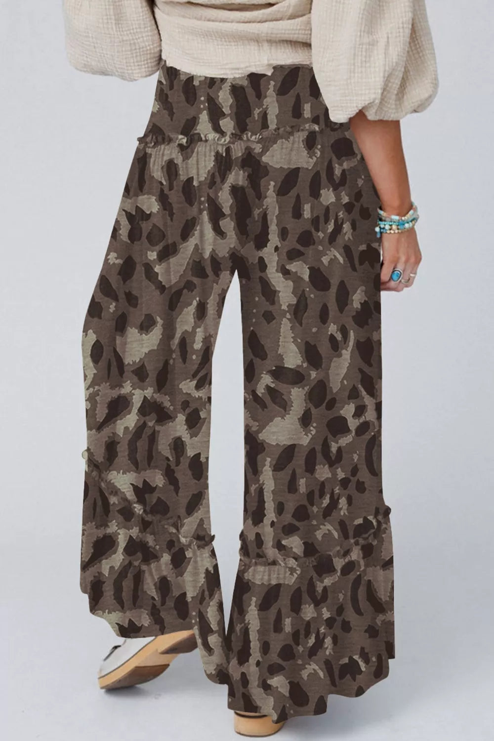 Camo Print Wide Leg Pants in Chocolate