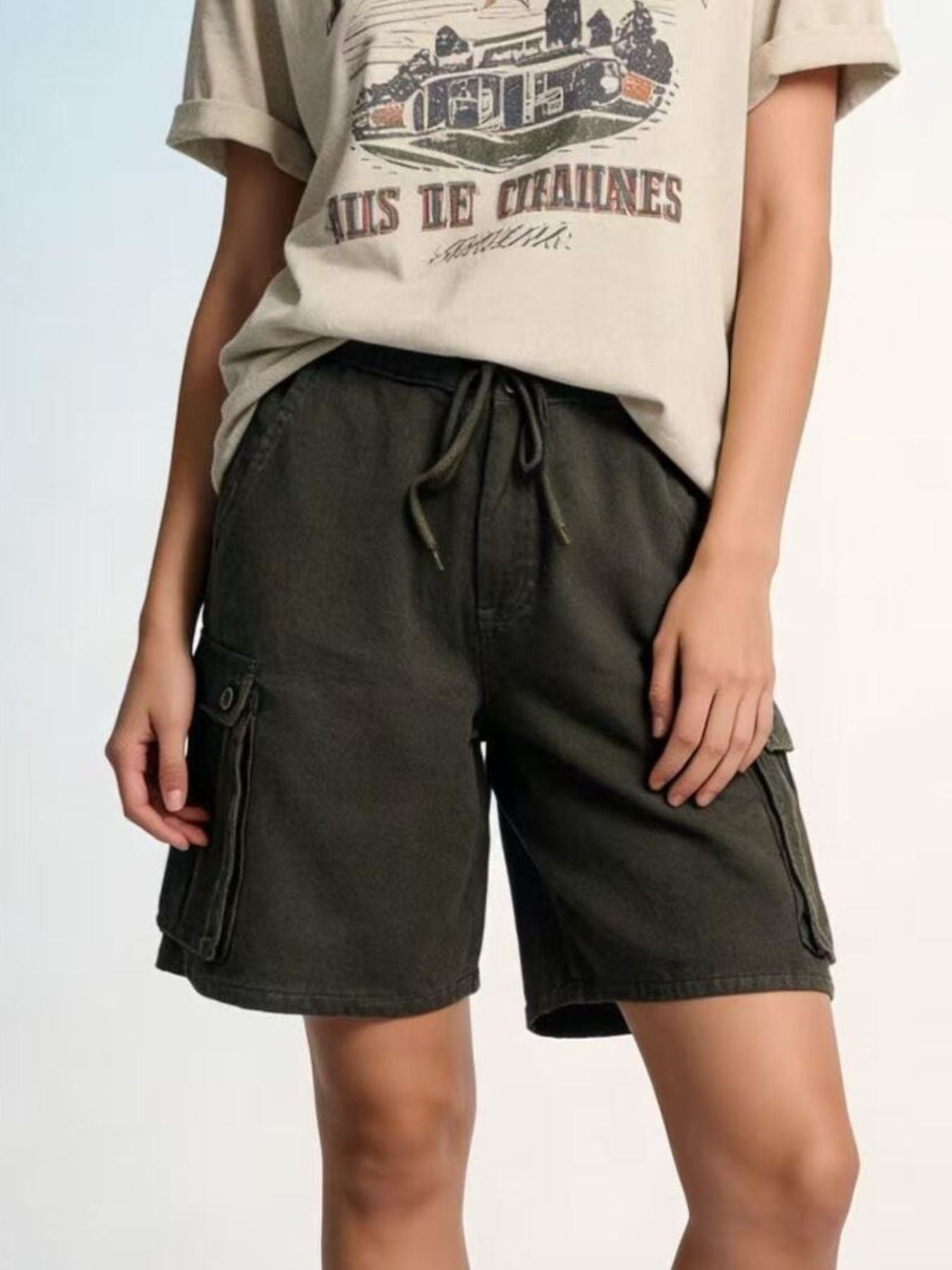 Cargo Shorts with Drawstring by Dreamy Drapes