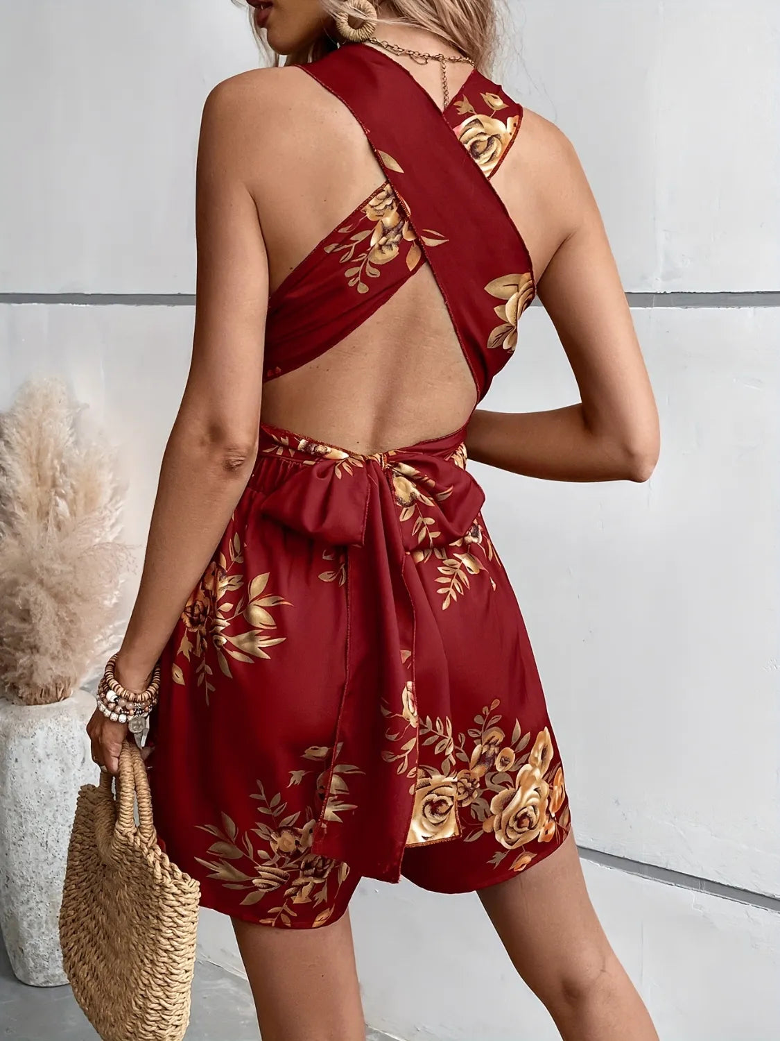 Crisscross-Back Printed Romper