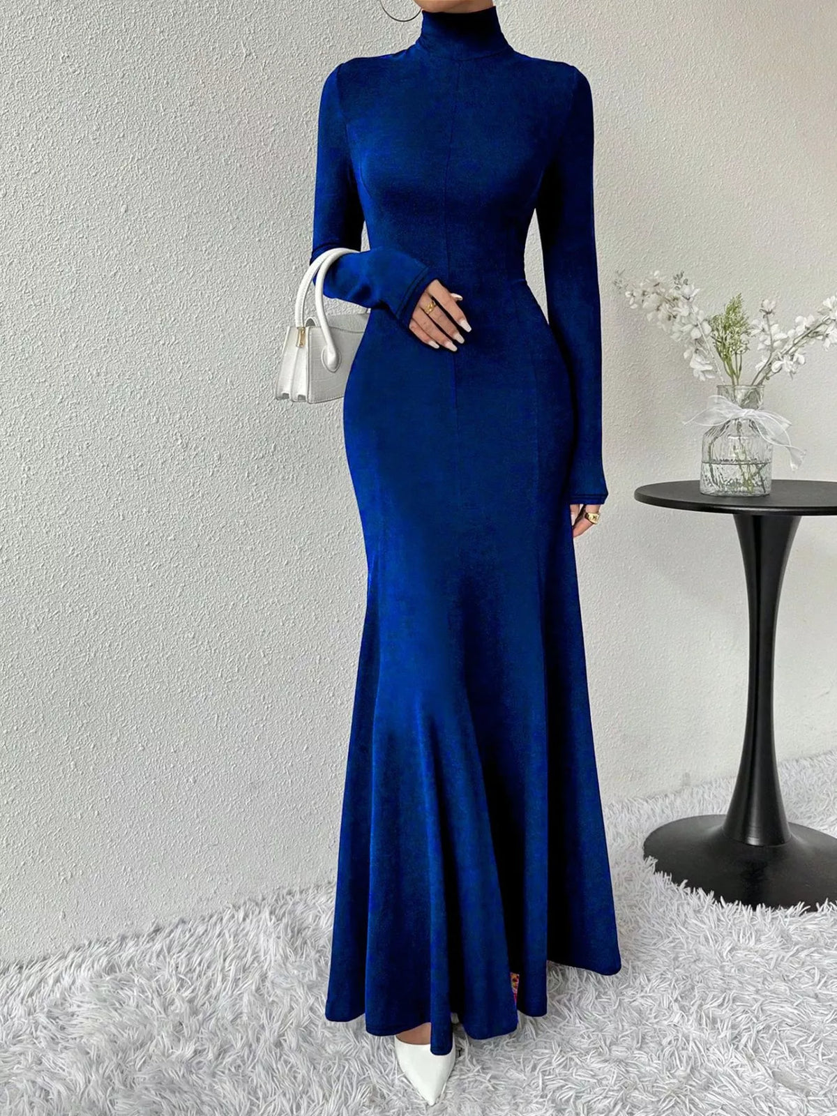 Turtleneck Long Sleeve Mermaid Maxi Dress