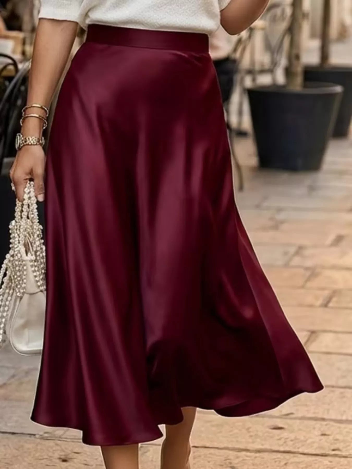 Satin Midi Skirt with Pockets