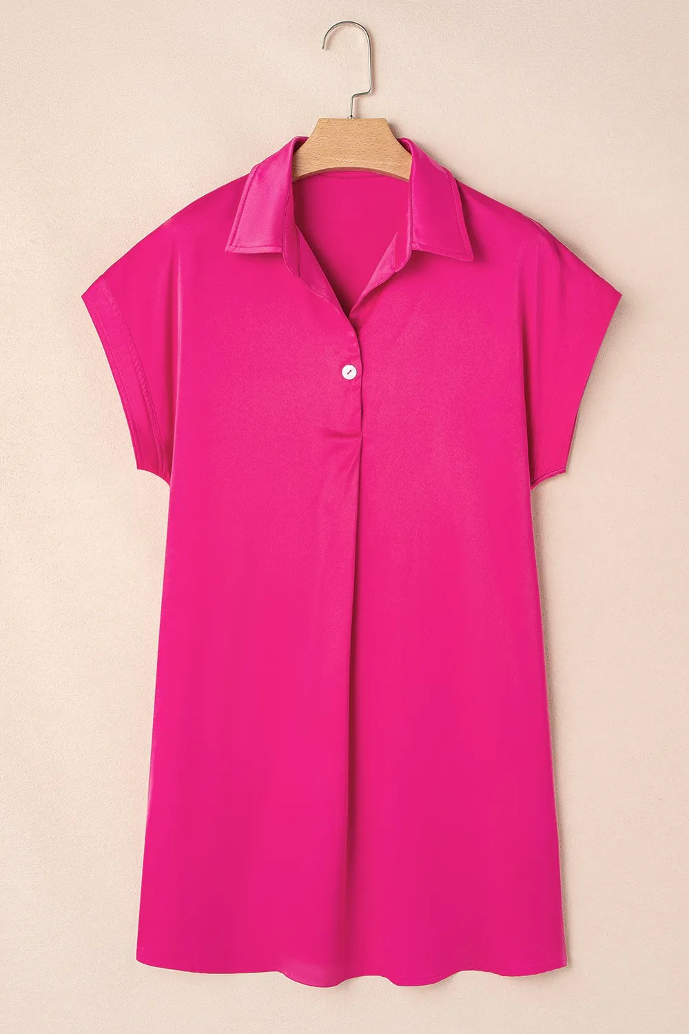 Buttoned Collar Mini Shirt Dress in Hot Pink