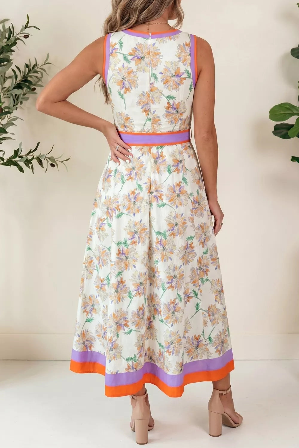 Belted Color Block Dress in Floral