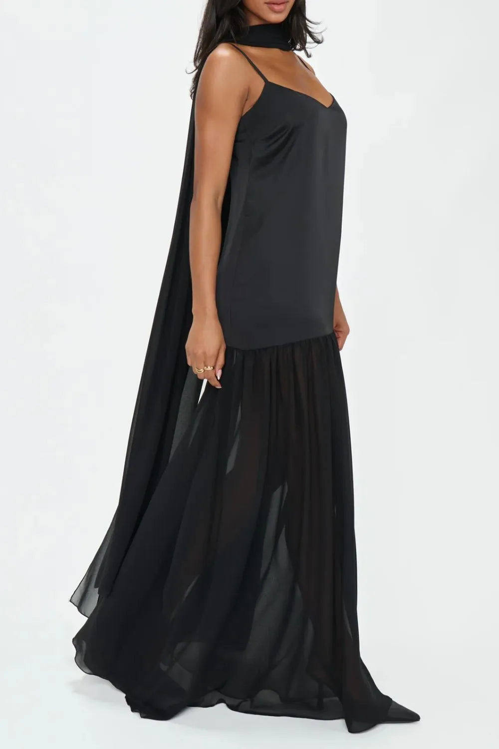 Adjustable Strap Mesh Cami Dress with Scarf
