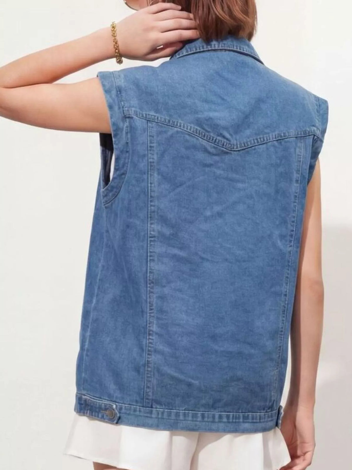 Button-Front Denim Vest in Blue
