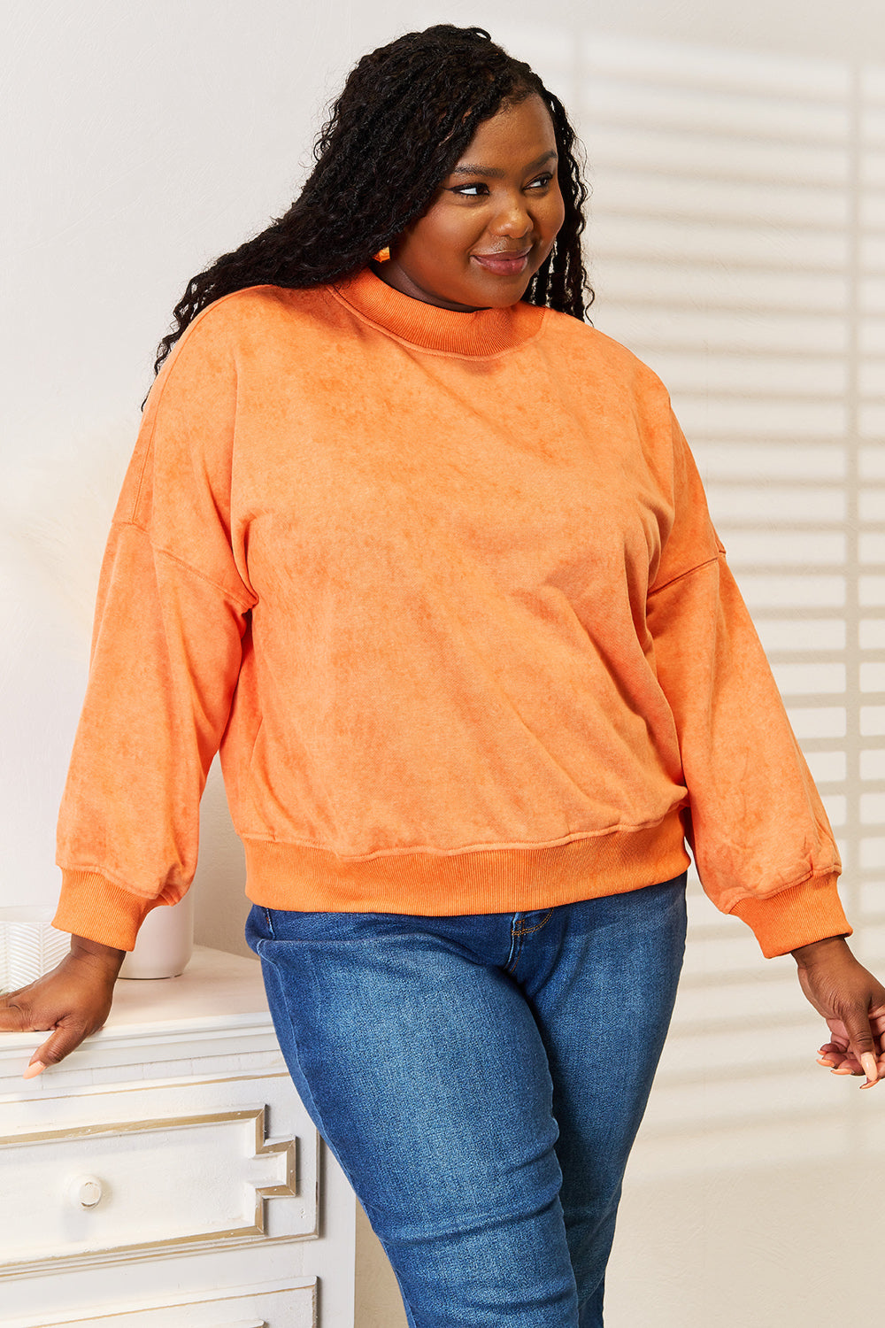Basic Bae Round Neck Dropped Shoulder Sweatshirt in Caramel