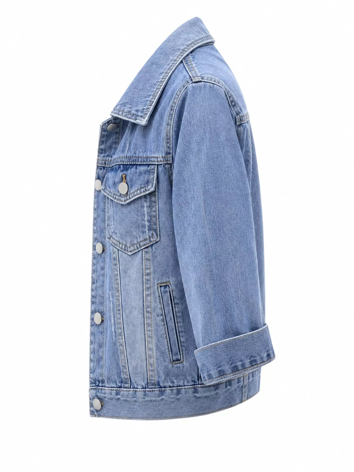 Distressed Mid-Sleeve Denim Jacket