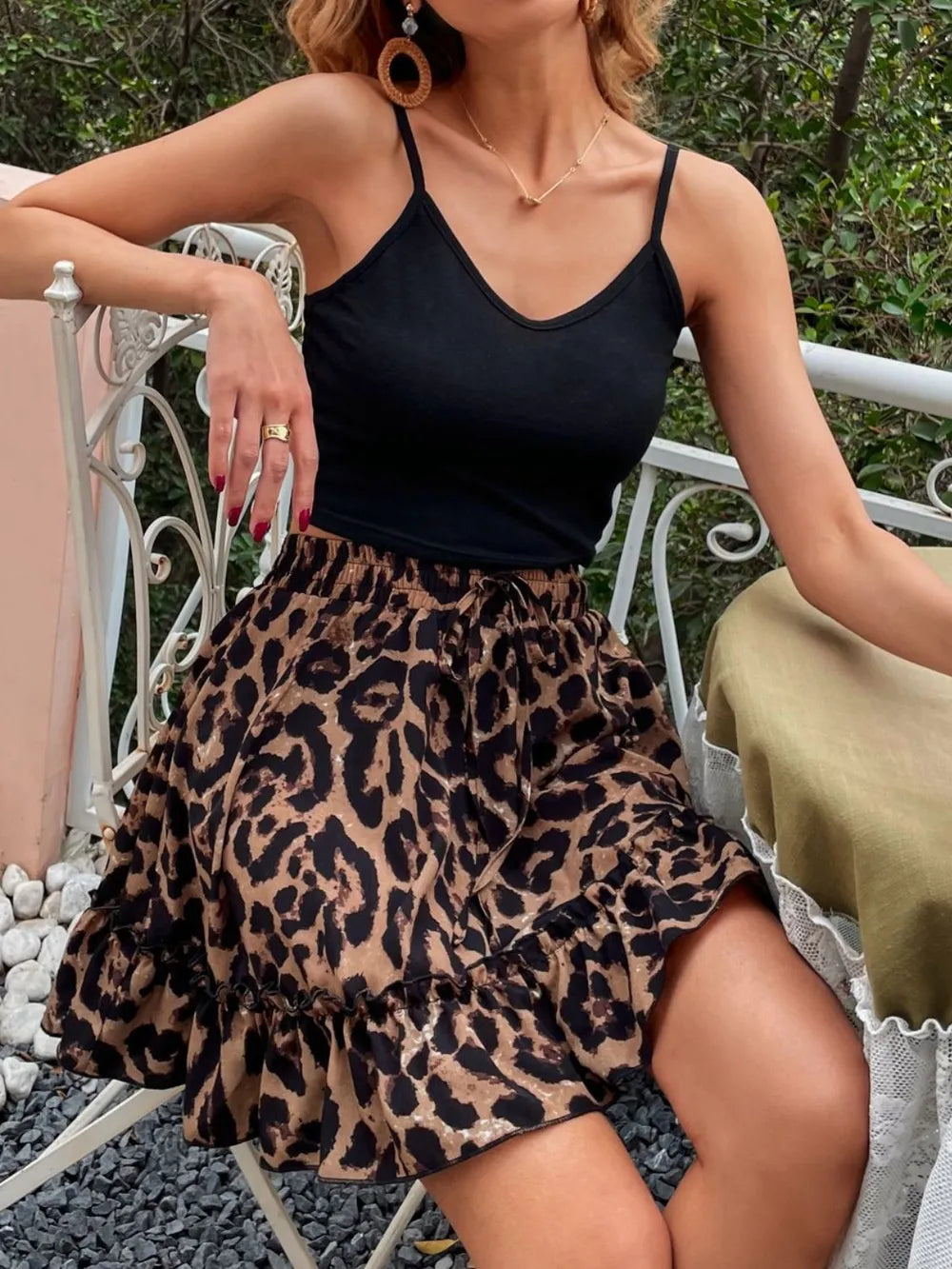 V-Neck Cami and Skirt Set in Leopard