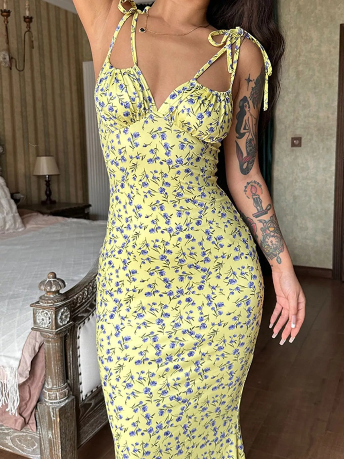 Floral Tie-Strap Bodycon Maxi Dress by Calliope