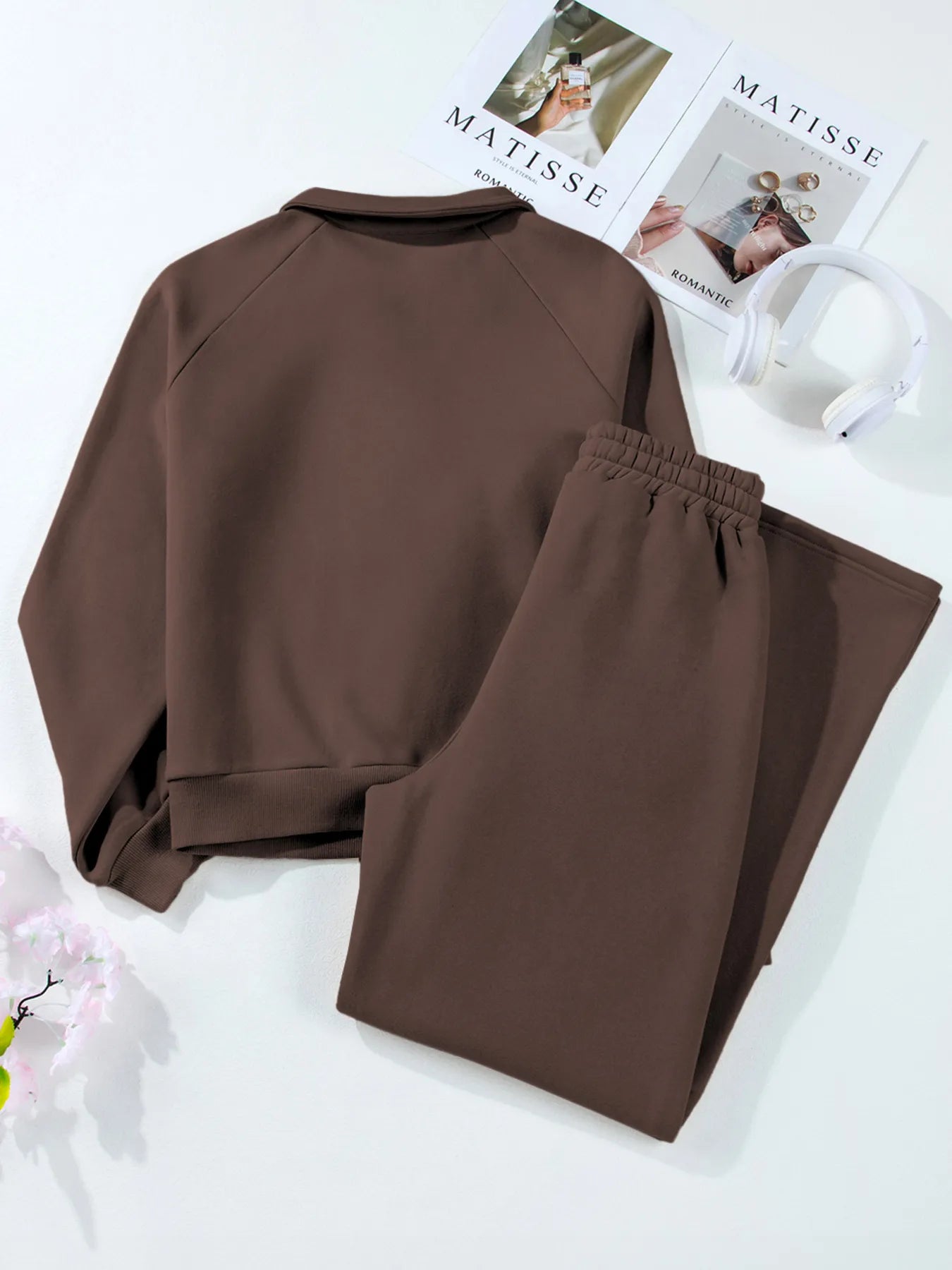 Collared Sweatshirt and High-Waist Pants Active Set